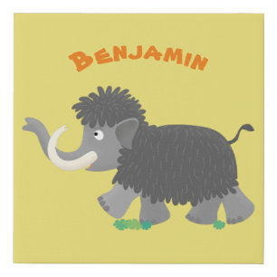 Cute woolly mammoth cartoon illustration faux canvas print