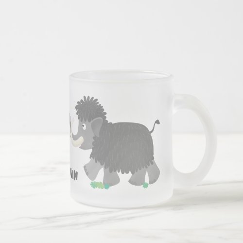 Cute woolly mammoth cartoon illustration frosted glass coffee mug