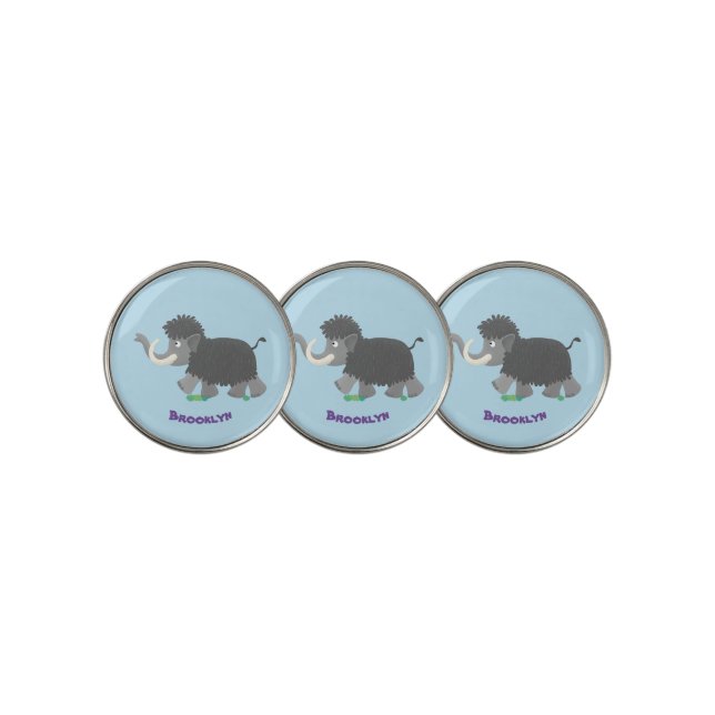 Cute woolly mammoth cartoon illustration golf ball marker (3 Up)