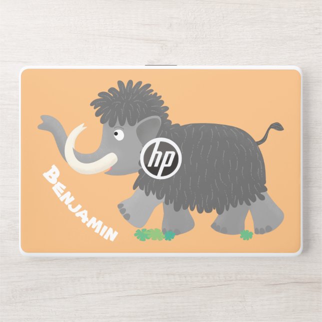 Cute woolly mammoth cartoon illustration HP laptop skin (Front)