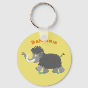 Cute woolly mammoth cartoon illustration keychain