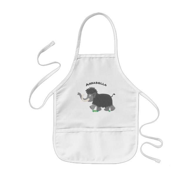 Cute woolly mammoth cartoon illustration kids' apron (Front)