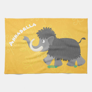 Cute woolly mammoth cartoon illustration kitchen towel