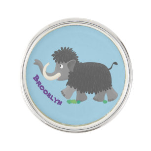 Cute woolly mammoth cartoon illustration lapel pin