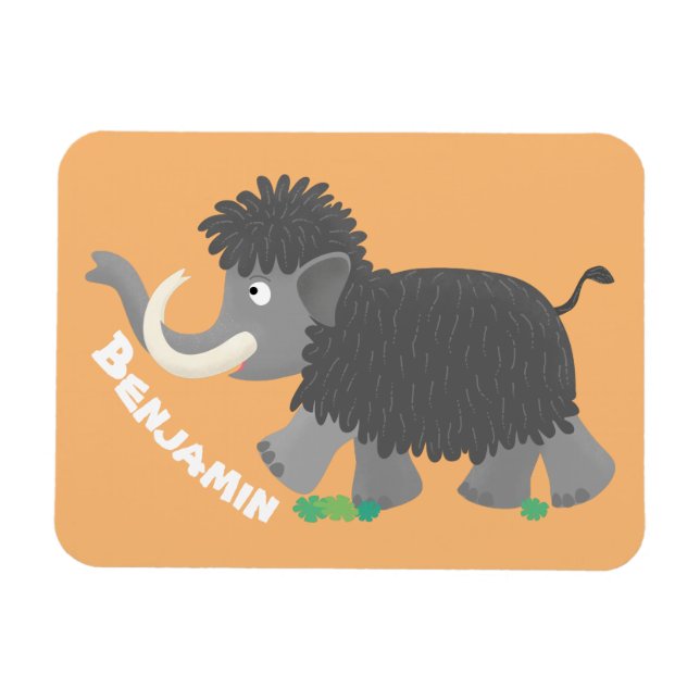 Cute woolly mammoth cartoon illustration magnet (Horizontal)