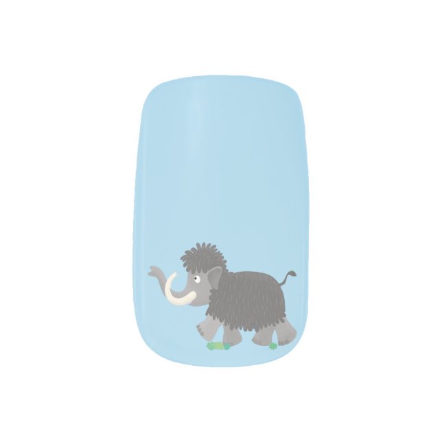Cute woolly mammoth cartoon illustration minx nail art (Left Thumb)