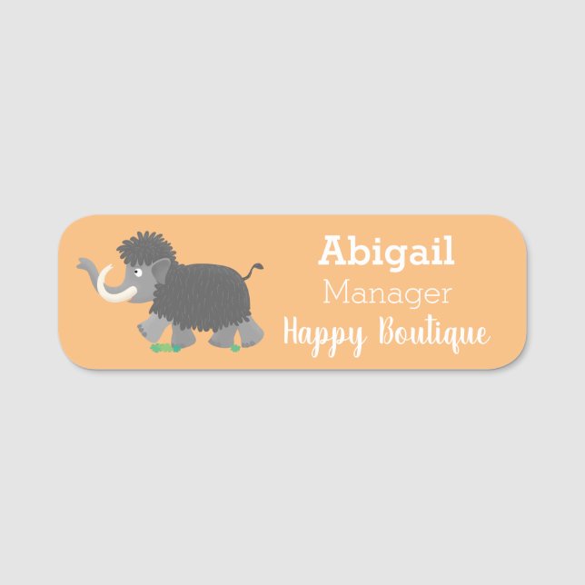 Cute woolly mammoth cartoon illustration  name tag (Front)
