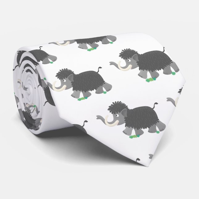 Cute woolly mammoth cartoon illustration neck tie (Rolled)