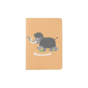 Cute woolly mammoth cartoon illustration passport holder