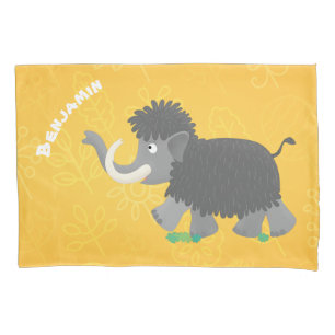 Cute woolly mammoth cartoon illustration pillow case