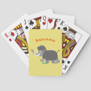 Cute woolly mammoth cartoon illustration poker cards