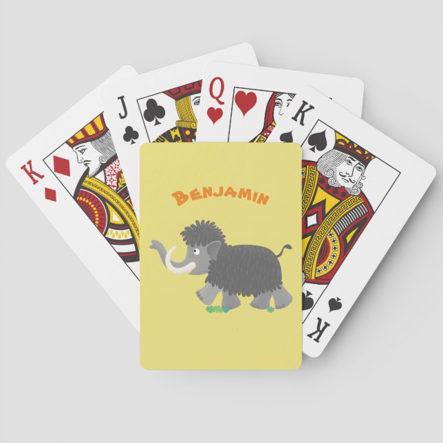 Cute woolly mammoth cartoon illustration poker cards (Back)