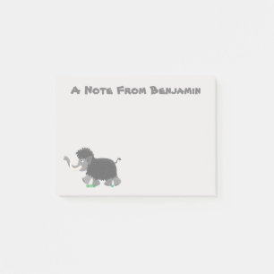 Cute woolly mammoth cartoon illustration post-it notes