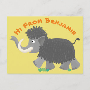 Cute woolly mammoth cartoon illustration postcard