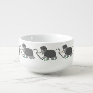 Cute woolly mammoth cartoon illustration soup mug