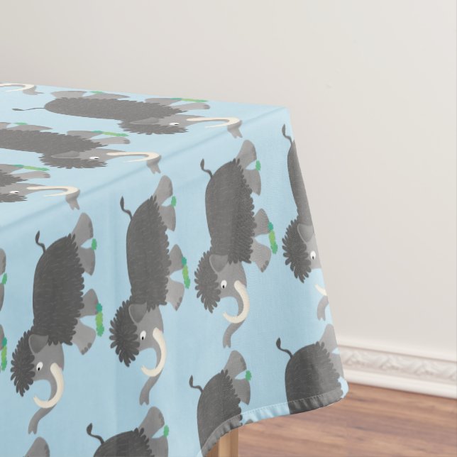 Cute woolly mammoth cartoon illustration tablecloth (In Situ)