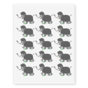 Cute woolly mammoth cartoon illustration temporary tattoos
