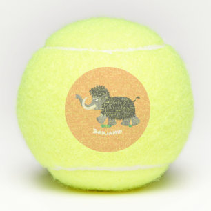 Cute woolly mammoth cartoon illustration tennis balls