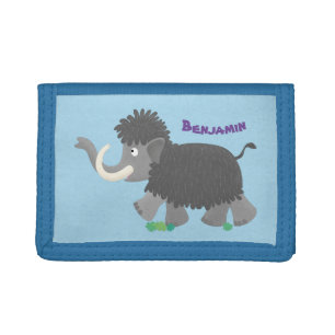 Cute woolly mammoth cartoon illustration tri-fold wallet