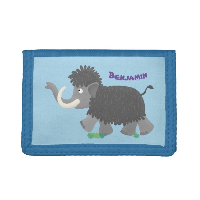 Cute woolly mammoth cartoon illustration trifold wallet (Front)