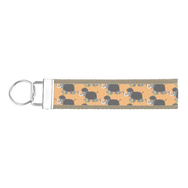 Cute woolly mammoth cartoon illustration wrist keychain (Keys on Left)