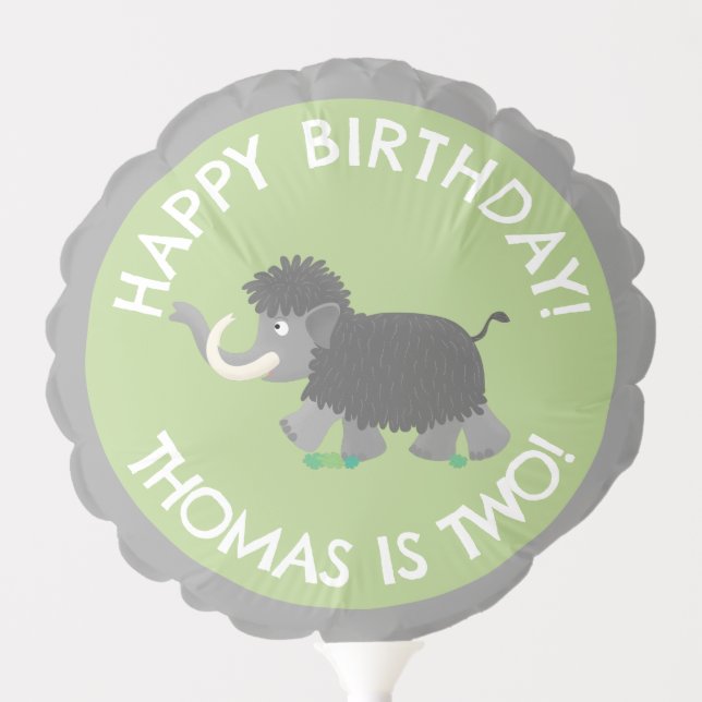 Cute woolly mammoth personalized cartoon birthday balloon (Front)
