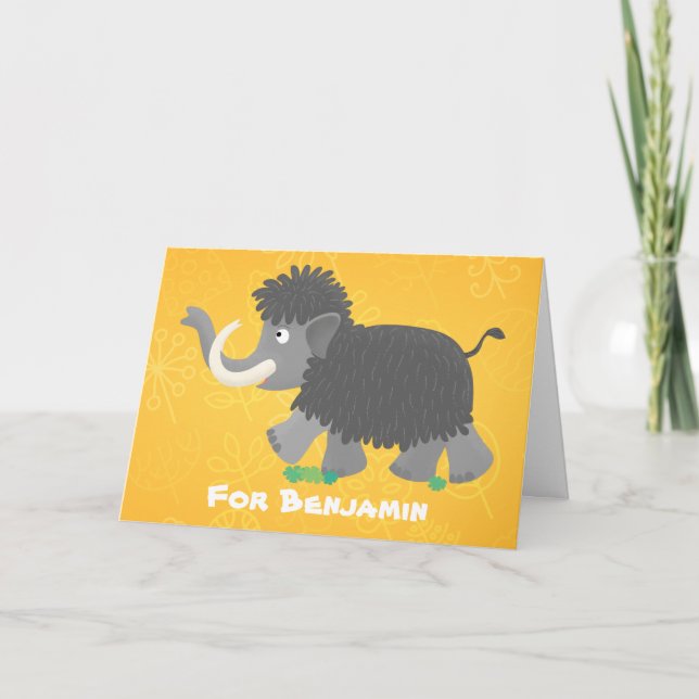 Cute woolly mammoth personalized cartoon birthday card (Front)