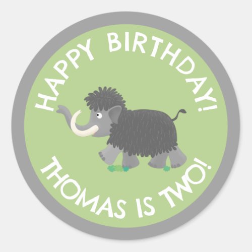 Cute woolly mammoth personalized cartoon birthday classic round sticker