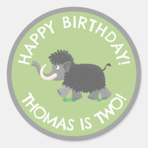 Cute woolly mammoth personalized cartoon birthday classic round sticker