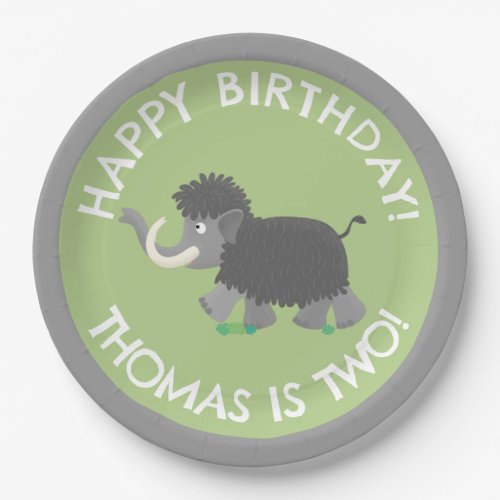 Cute woolly mammoth personalized cartoon birthday paper plates