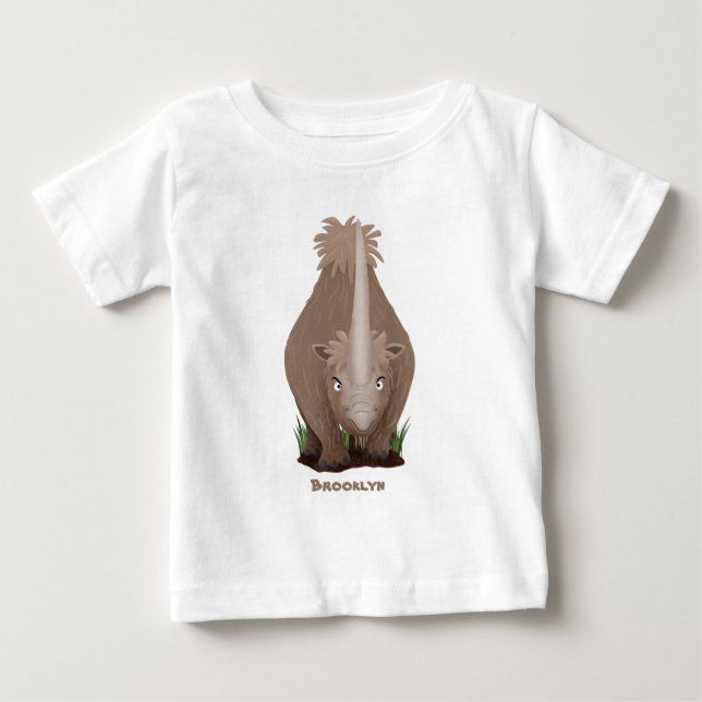 Cute woolly rhino elasmotherium cartoon  baby T-Shirt (Front)