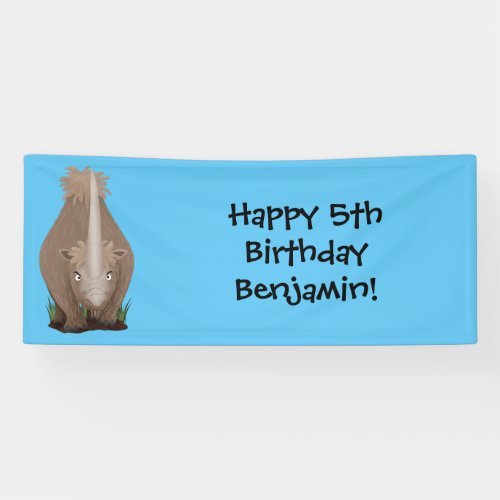 Cute woolly rhino elasmotherium cartoon banner