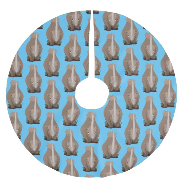 Cute woolly rhino elasmotherium cartoon brushed polyester tree skirt (Front)