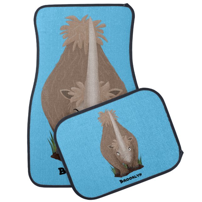 Cute woolly rhino elasmotherium cartoon car floor mat (Set)