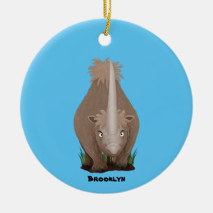 Cute woolly rhino elasmotherium cartoon ceramic ornament