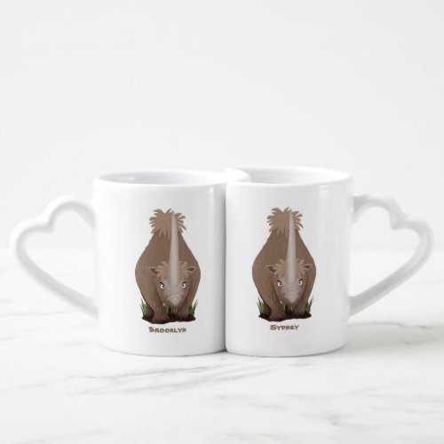 Cute woolly rhino elasmotherium cartoon  coffee mug set