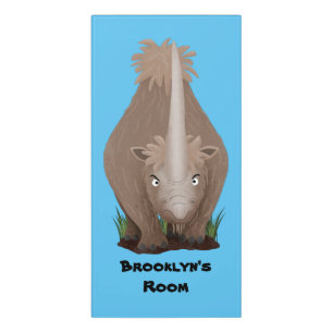 Cute woolly rhino elasmotherium cartoon door sign