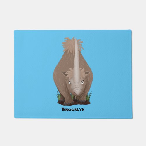 Cute woolly rhino elasmotherium cartoon doormat