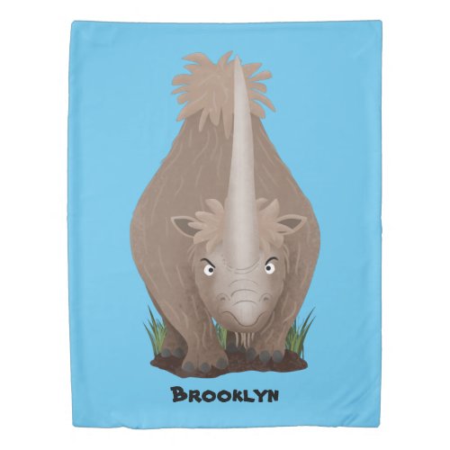 Cute woolly rhino elasmotherium cartoon duvet cover