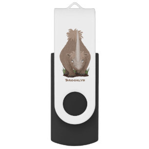 Cute woolly rhino elasmotherium cartoon flash drive