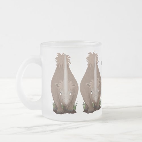 Cute woolly rhino elasmotherium cartoon frosted glass coffee mug