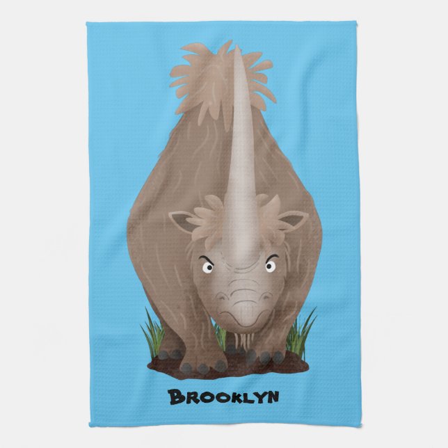 Cute woolly rhino elasmotherium cartoon  kitchen towel (Vertical)