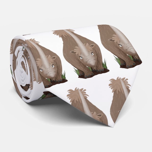 Cute woolly rhino elasmotherium cartoon neck tie (Rolled)