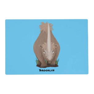Cute woolly rhino elasmotherium cartoon placemat
