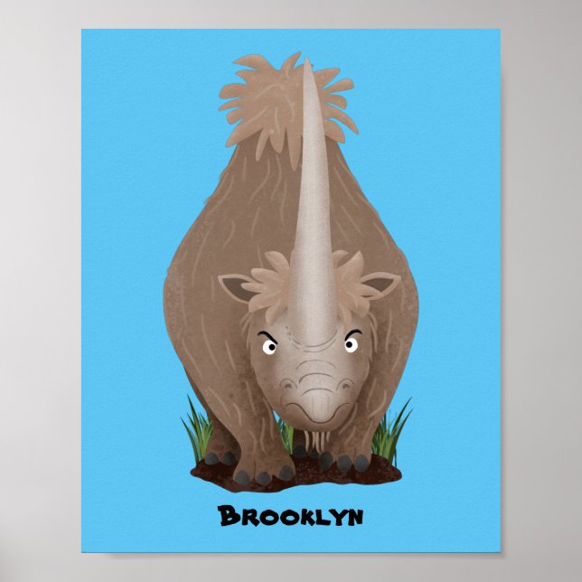 Cute woolly rhino elasmotherium cartoon  poster (Front)