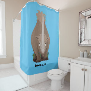 Cute woolly rhino elasmotherium cartoon shower curtain