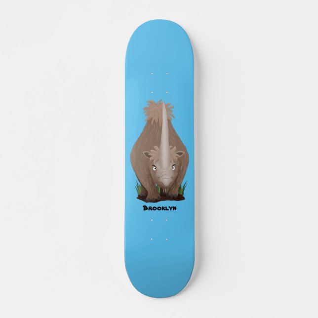 Cute woolly rhino elasmotherium cartoon skateboard (Front)