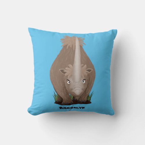 Cute woolly rhino elasmotherium cartoon  throw pillow