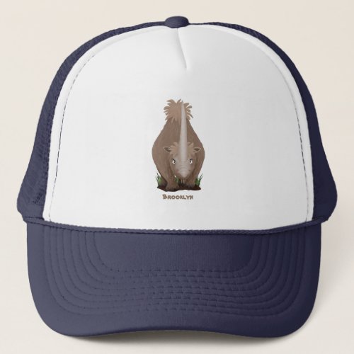 Cute woolly rhino elasmotherium cartoon trucker hat