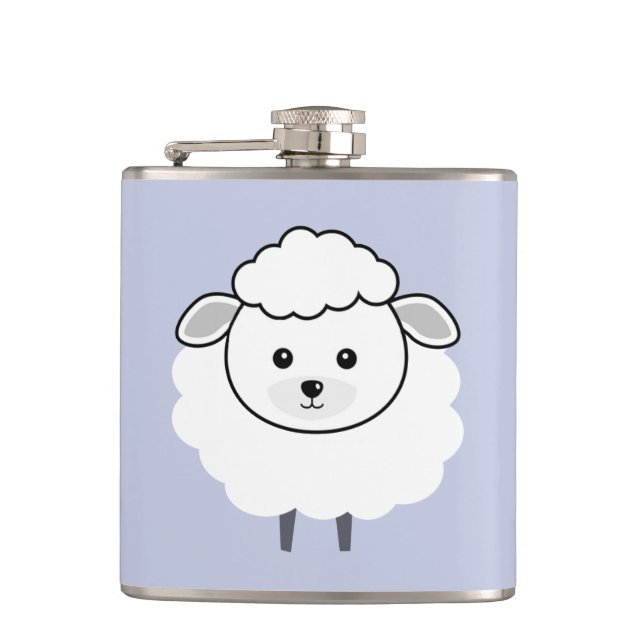 Cute Wooly Lamb Face Hip Flask (Front)